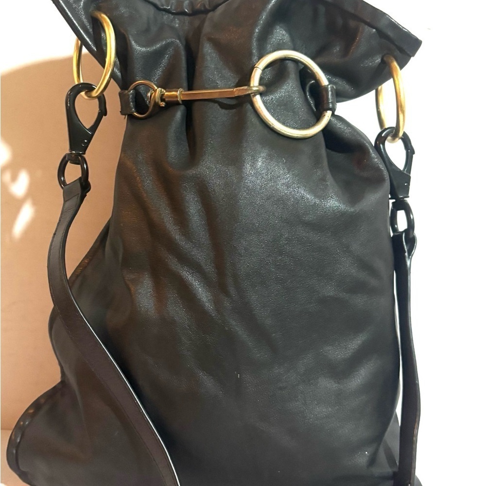 Handmade black leather shoulder handbag - Picture 5 of 5